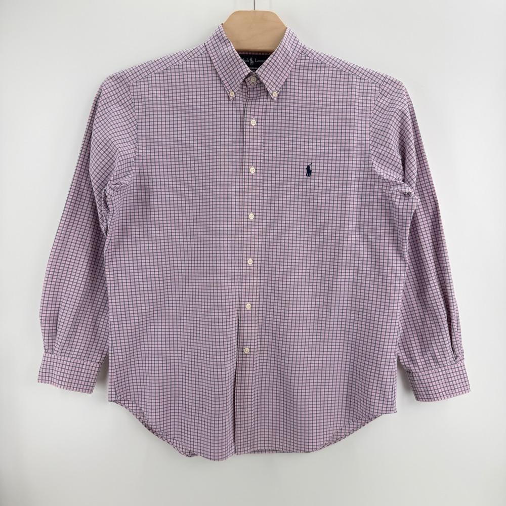 Ralph Lauren Classic Fit Shirt 16.5 34/35 Cotton Pink Navy Check Preppy Business